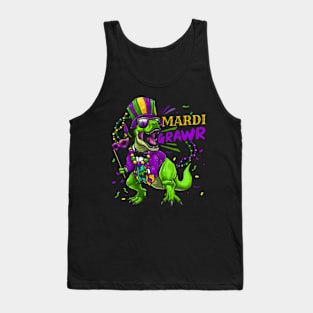 Mardi Gras Dabbing T Rex Dinosaur Mardi Grawr Bead Costume Tank Top